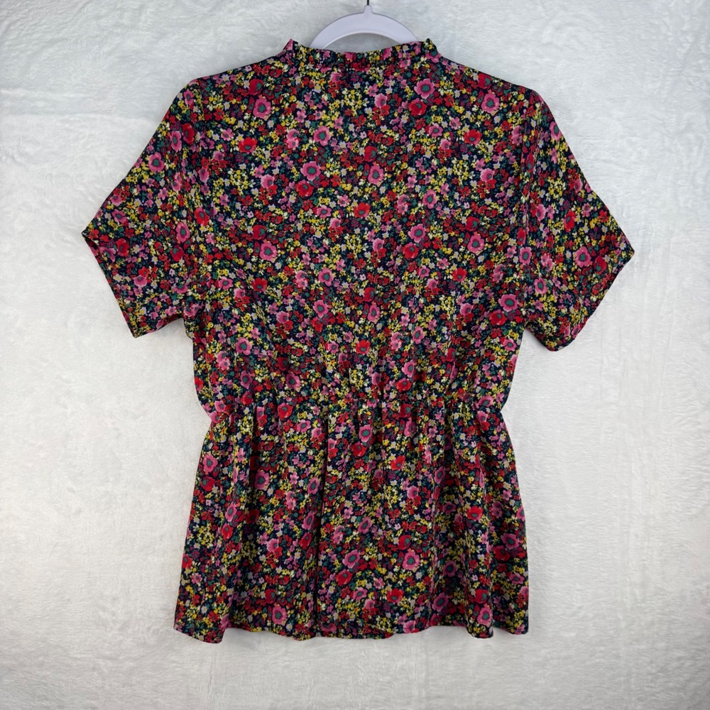 Bobeau Floral Surplice Peplum Top Short Sleeve Navy Red Ditsy Print Large - Picture 5 of 5